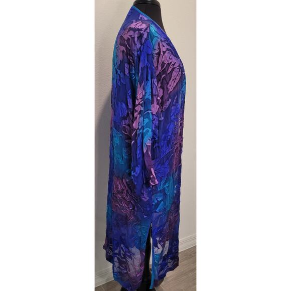 VTG Silk Duster Kimono Jacket Floral Made in USA S/M Soft Goth Luxury Boho - Picture 3 of 6